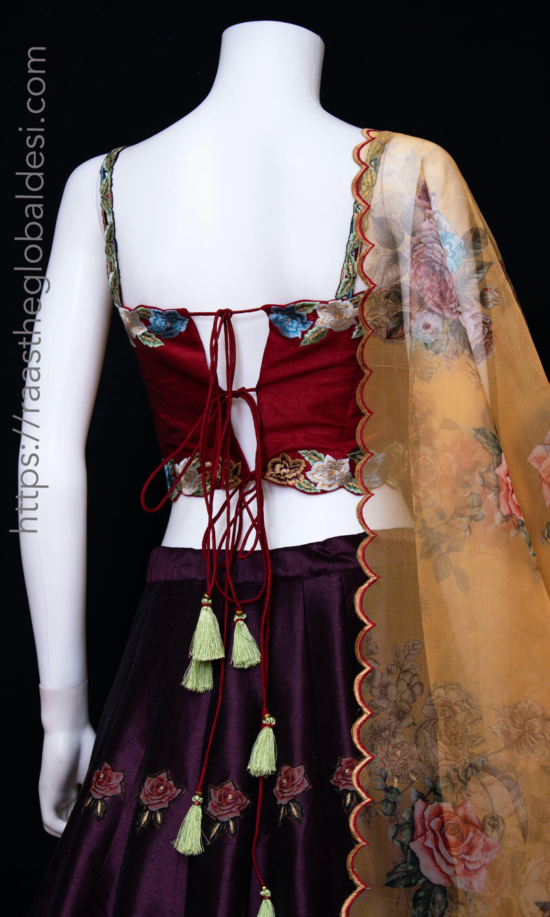 Red and Wine Floral Lehenga Choli Set-[comfort-first-design]-[lightweight]-Raas