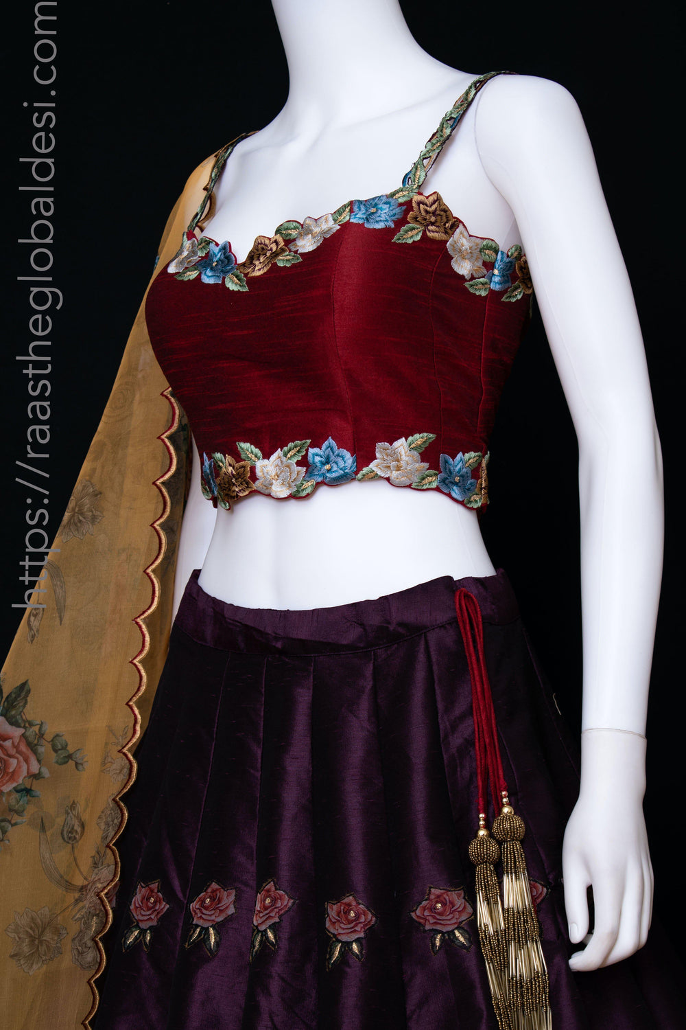 Red and Wine Floral Lehenga Choli Set-[comfort-first-design]-[lightweight]-Raas