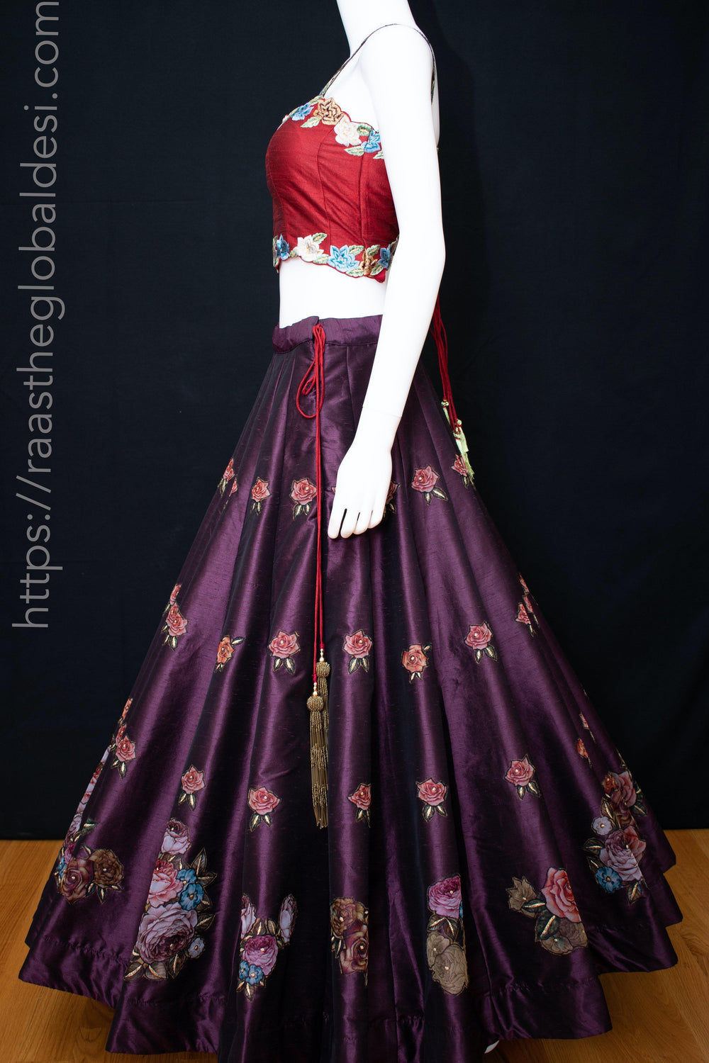 Red and Wine Floral Lehenga Choli Set-[comfort-first-design]-[lightweight]-Raas