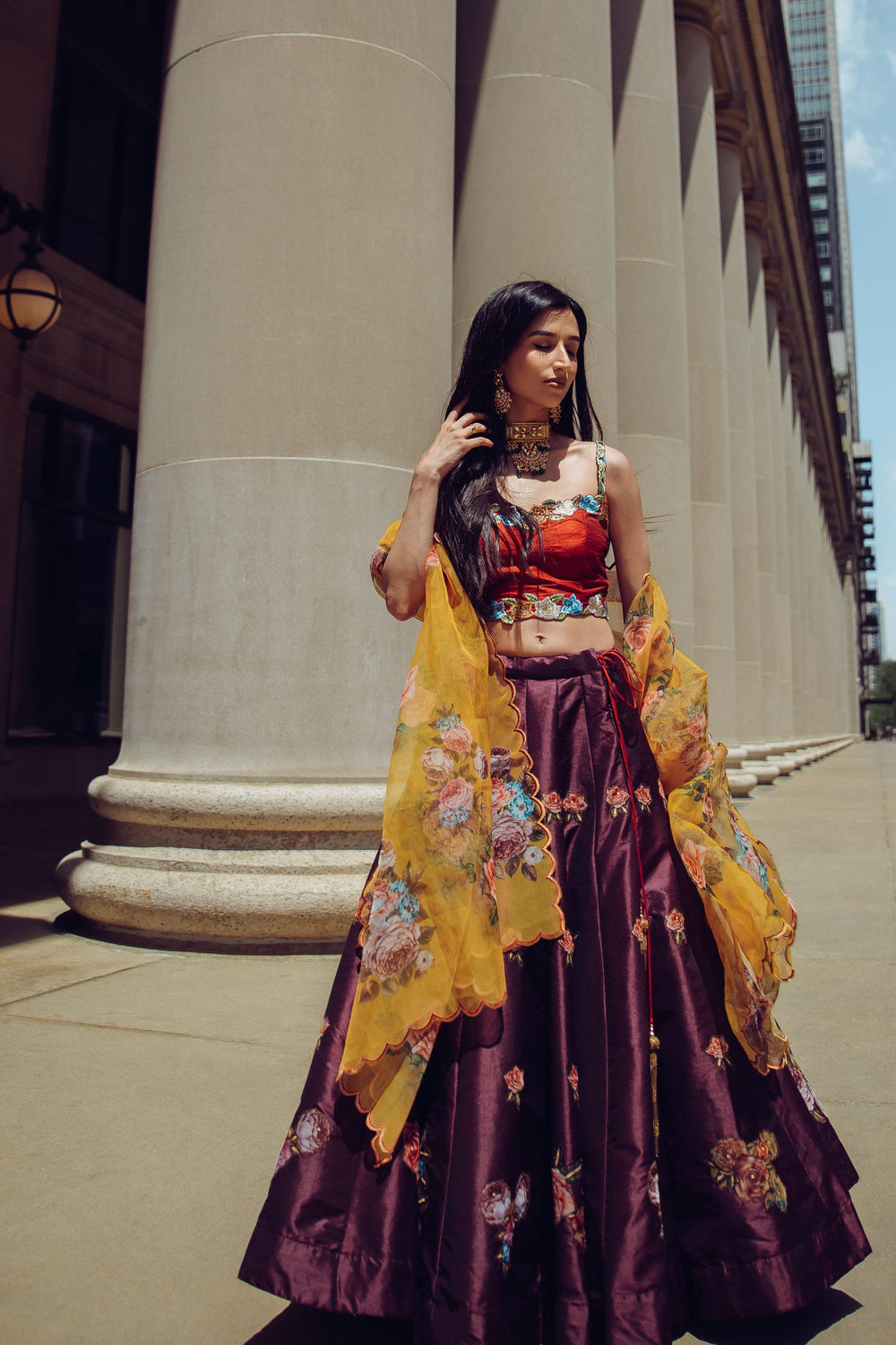 Red and Wine Floral Lehenga Choli Set-[comfort-first-design]-[lightweight]-Raas