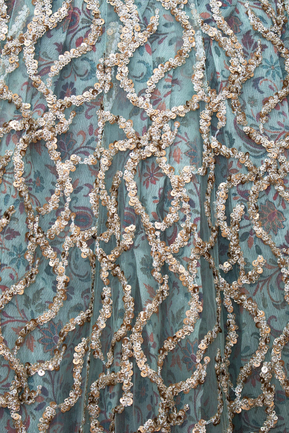 Sage Green Sequins Lehenga Choli with Sequins Embroidery-[mehendi outfit]-Raas