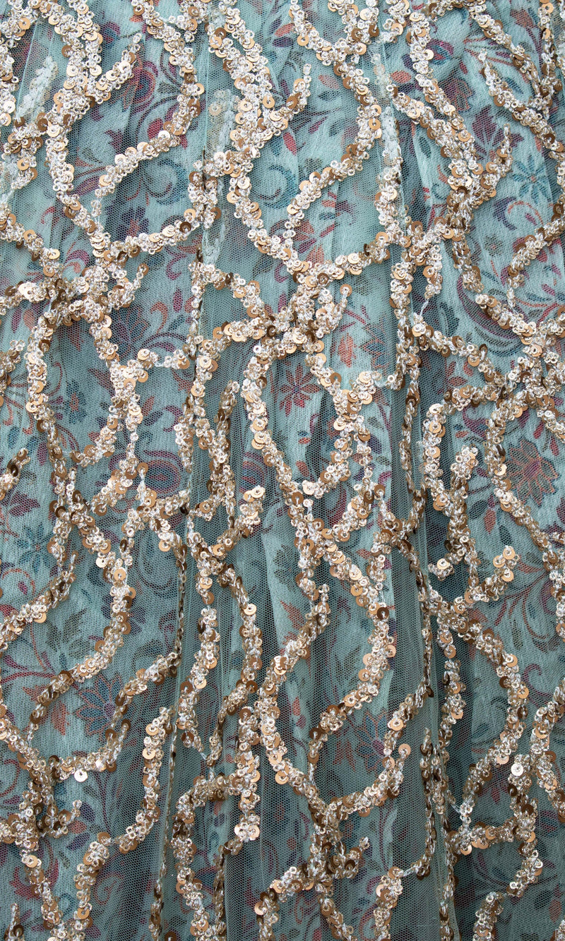 Sage Green Sequins Lehenga Choli with Sequins Embroidery-[mehendi outfit]-Raas