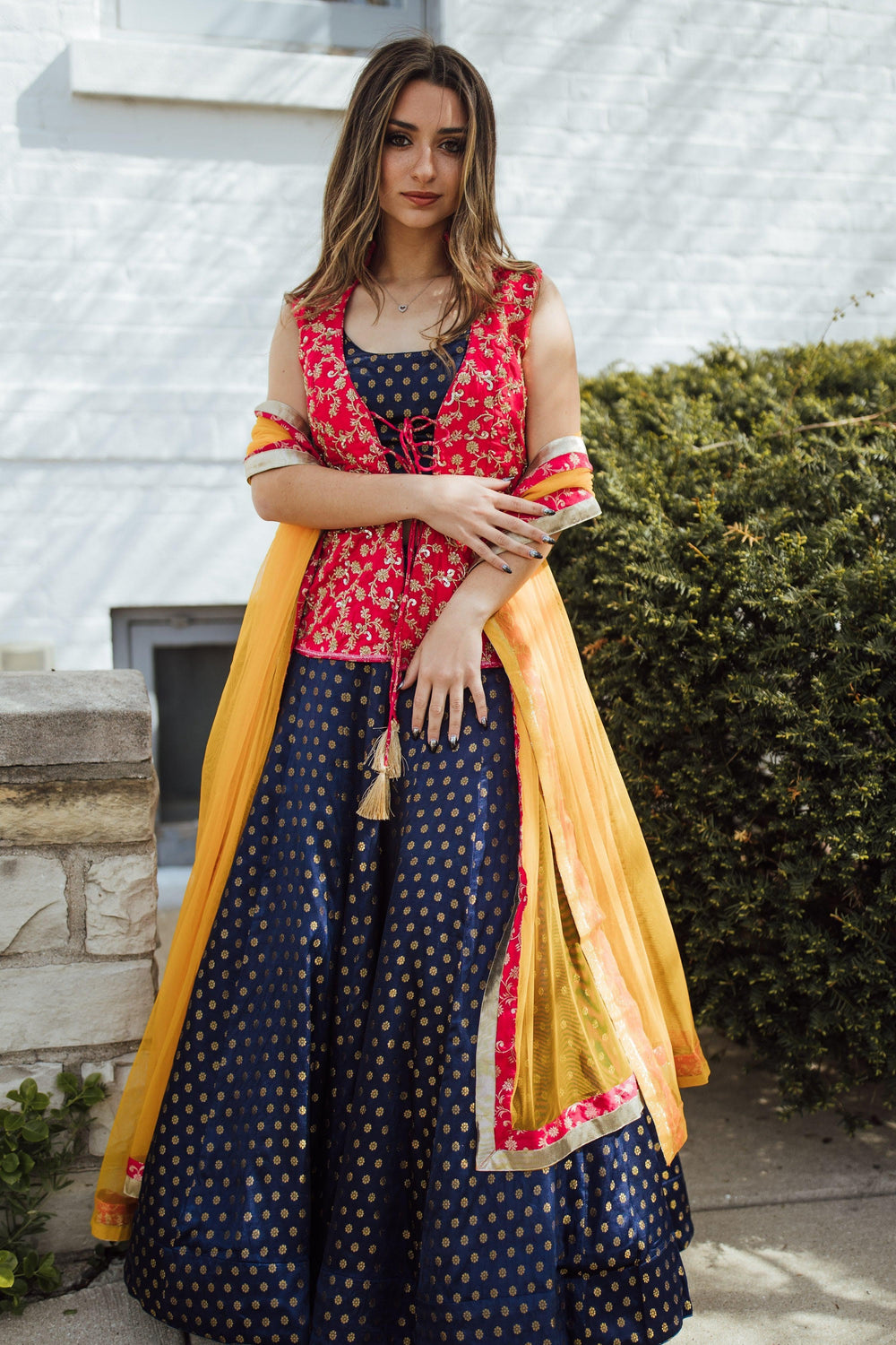 Sharara Lehenga Choli Set-[mehendi outfit]-Raas