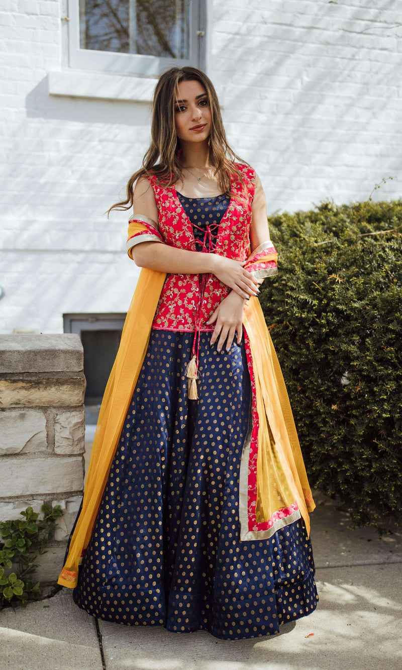 Sharara Lehenga Choli Set-[mehendi outfit]-Raas