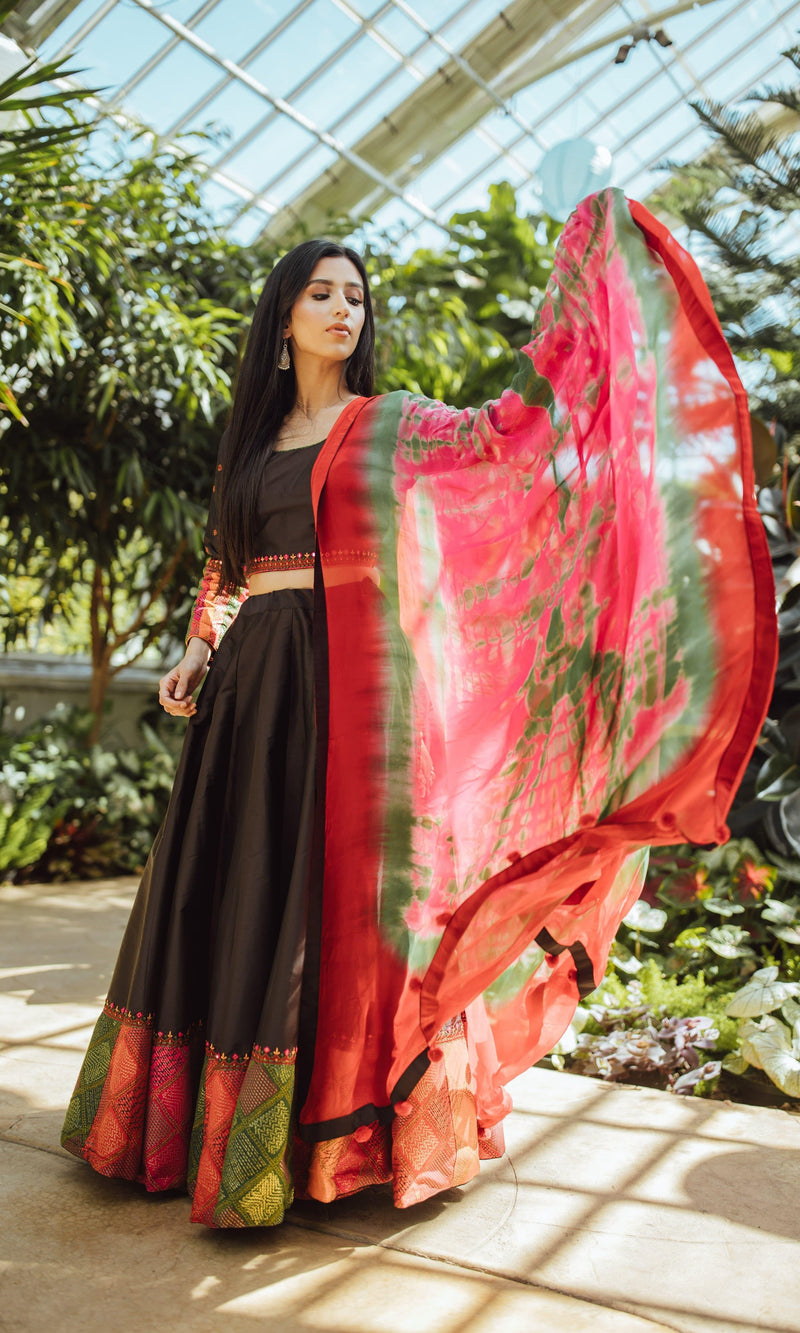 Silk Black Chaniya Choli Set-[comfort-first-design]-[lightweight]-Raas