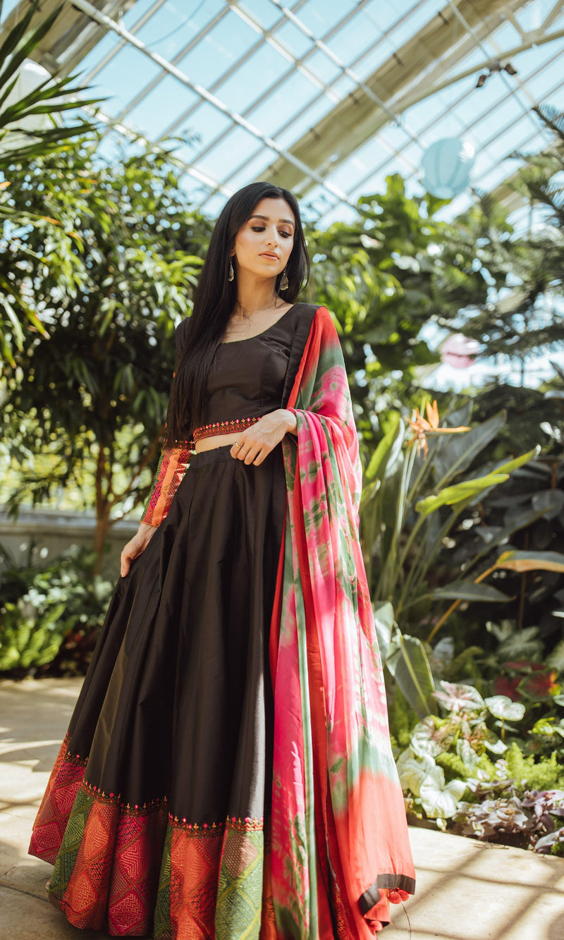 Silk Black Chaniya Choli Set-[comfort-first-design]-[lightweight]-Raas