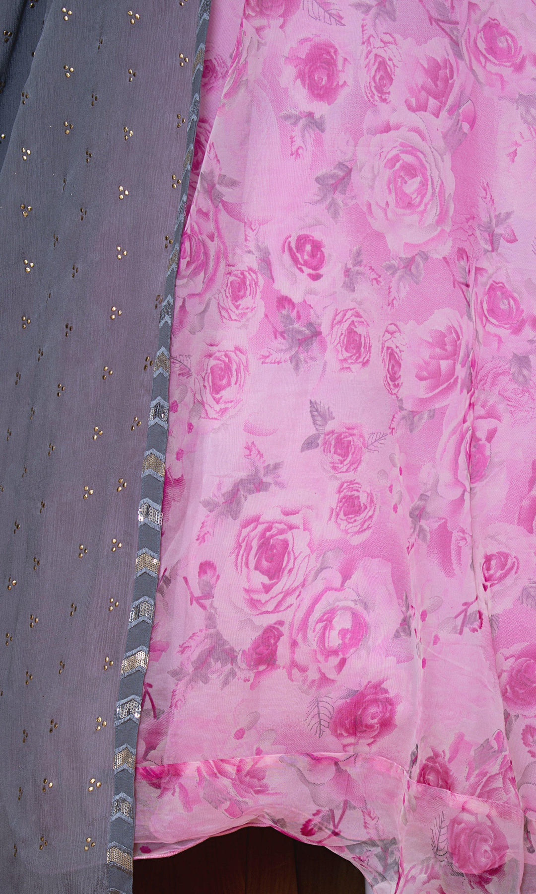 Silver and Pink Sequin Lehenga with Slit-Raas USA