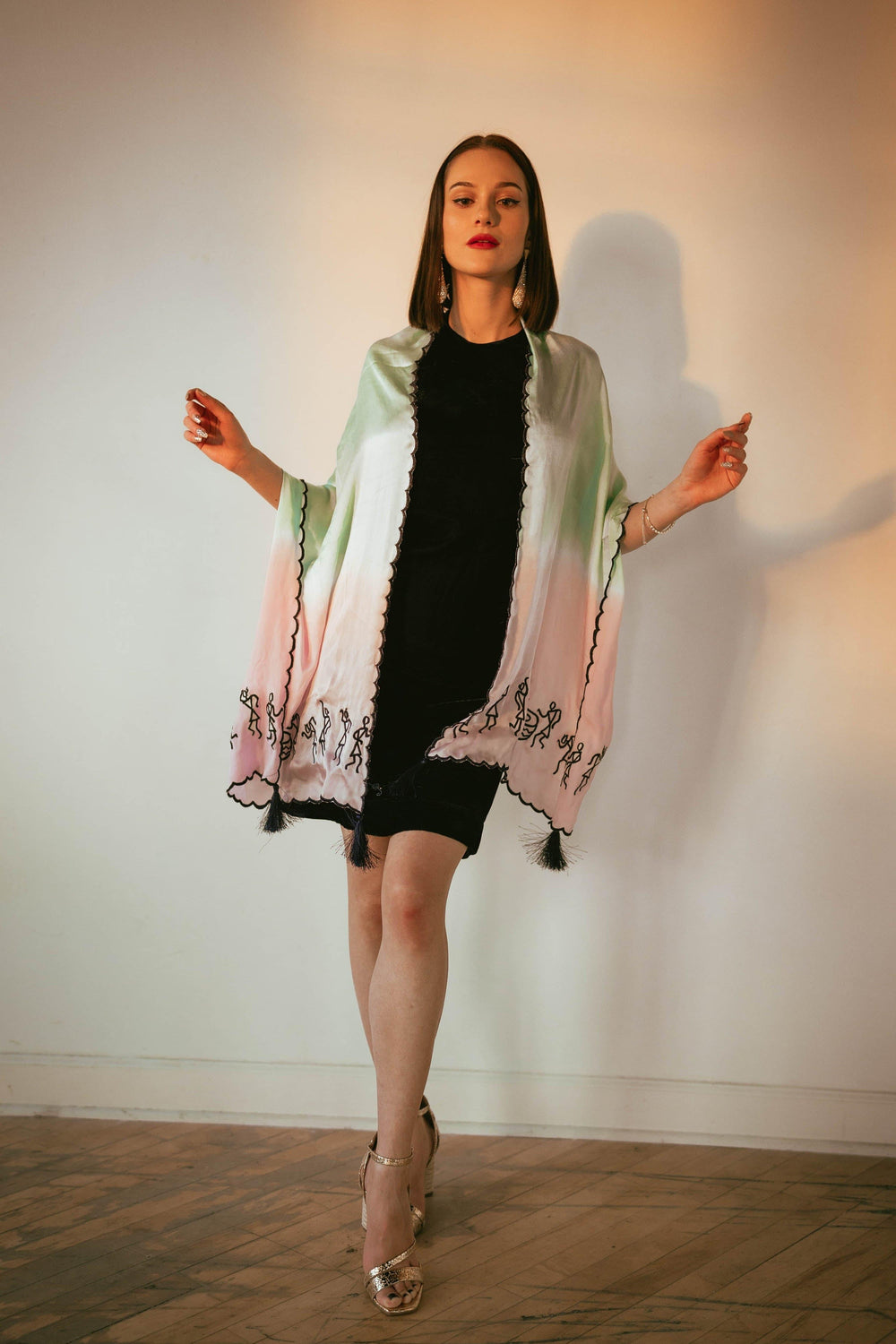 Sky Blue and Pink Varli Embroidered Shaded Scarf scarves & stoles RAAS