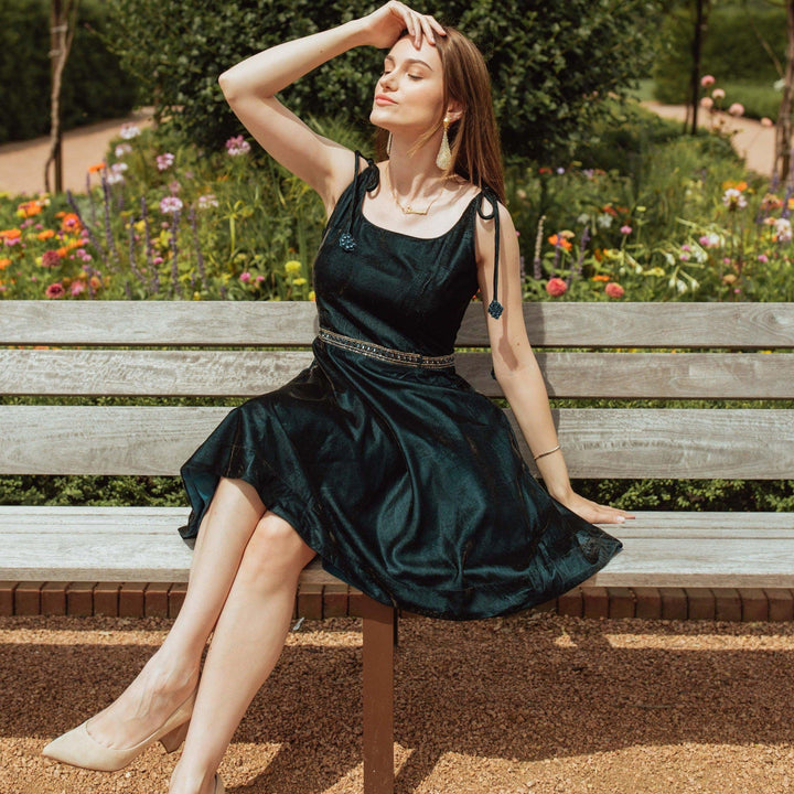 Tia Teal Velvet Short Dress-Raas USA