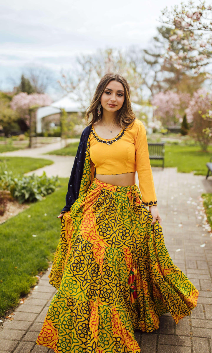 Tiered Yellow Chaniya Choli Set-[haldi_outfit]-Raas