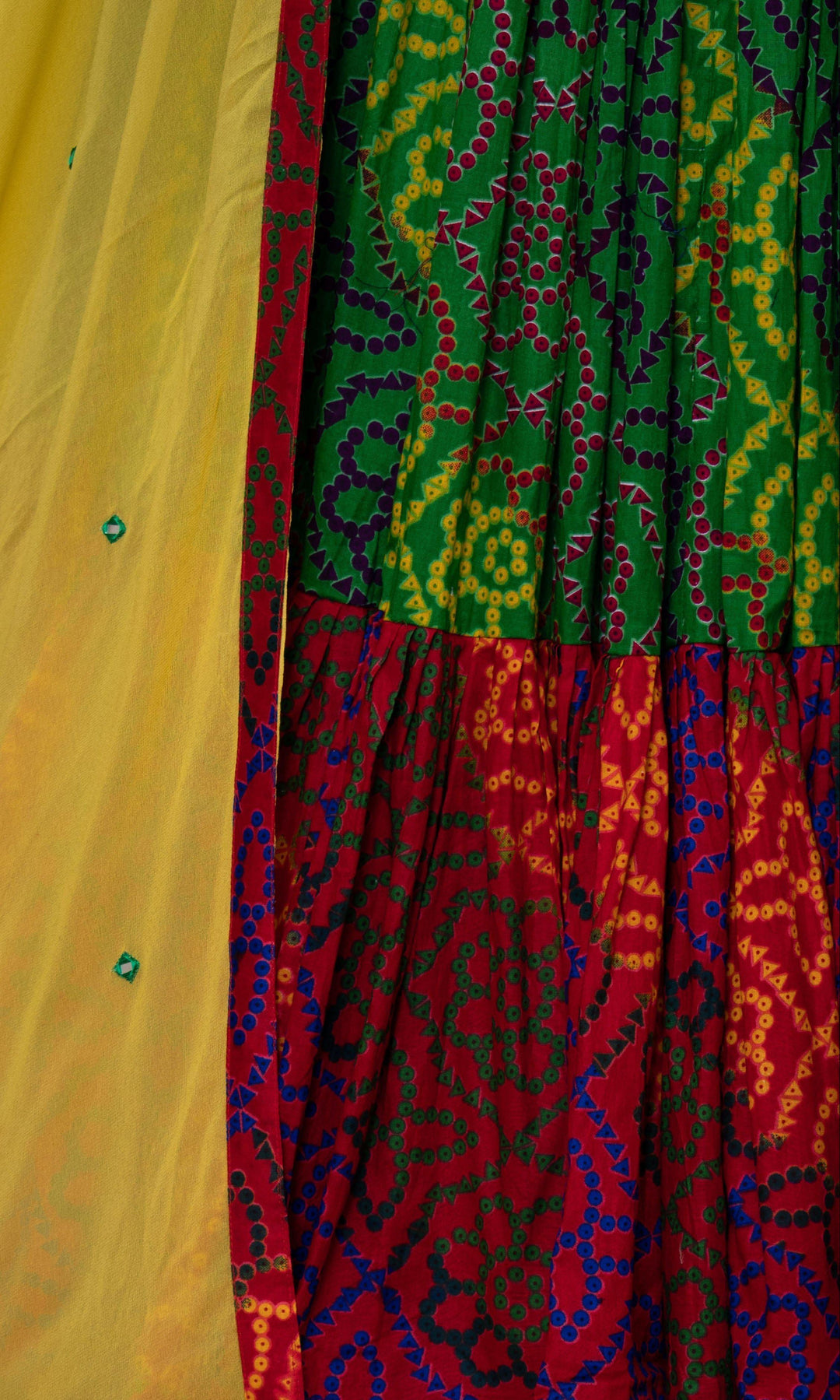 Tropical Full Flare Bandhej Chaniya Choli-[mirror work]-Raas