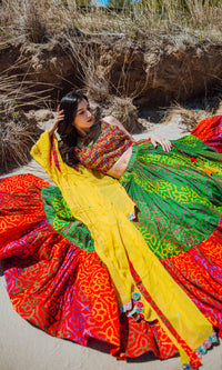 Tropical Full Flare Bandhej Chaniya Choli-[mirror work]-Raas