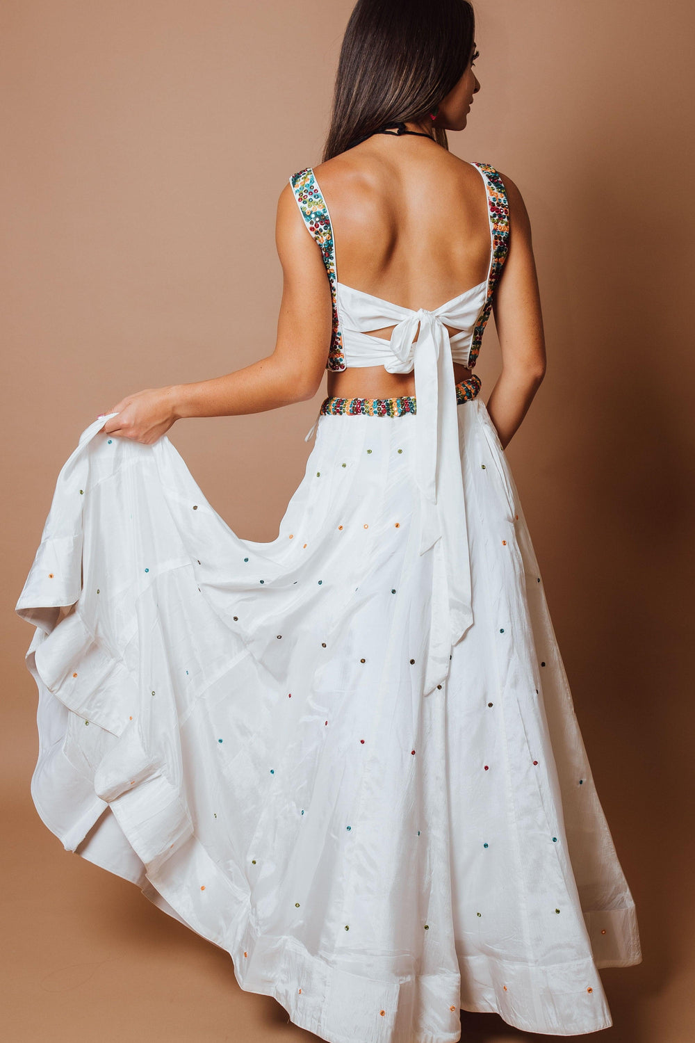 White Chaniya Choli Set with Mirror Work-[comfort-first-design]-[lightweight]-Raas