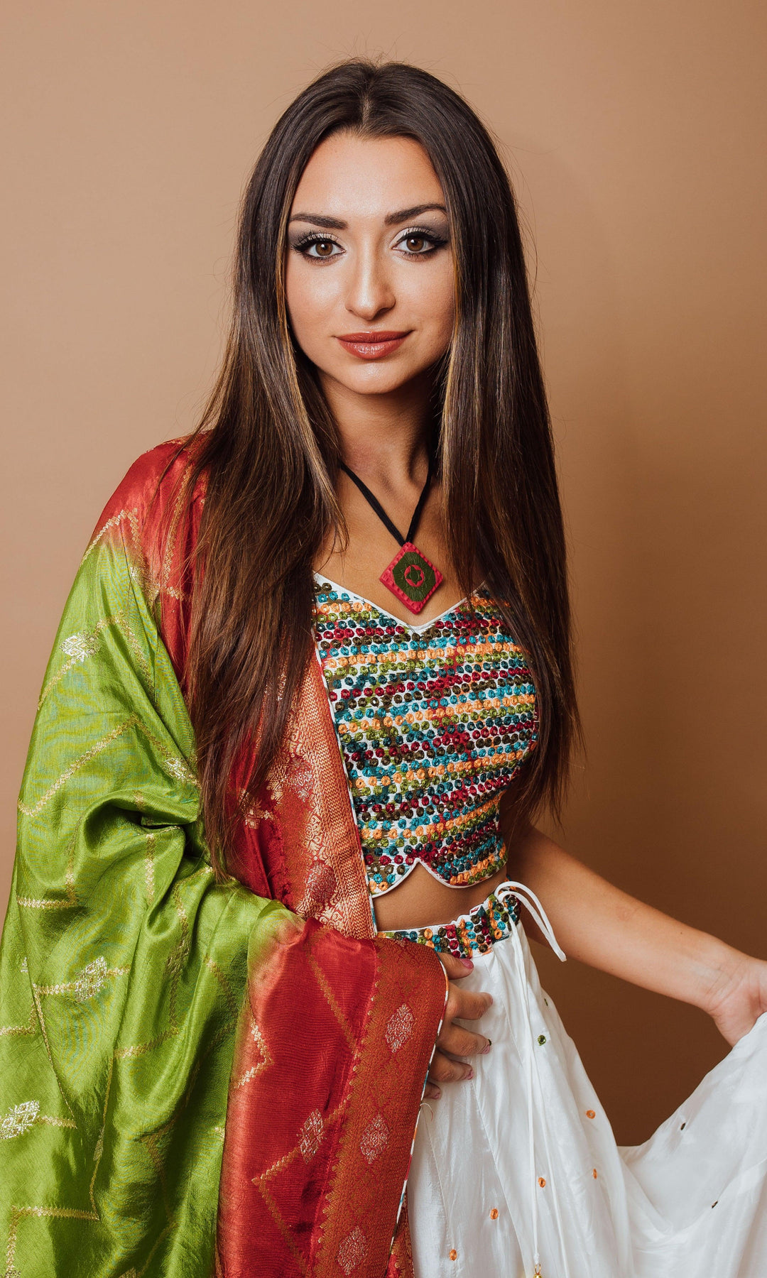 White Chaniya Choli Set with Mirror Work-Raas USA