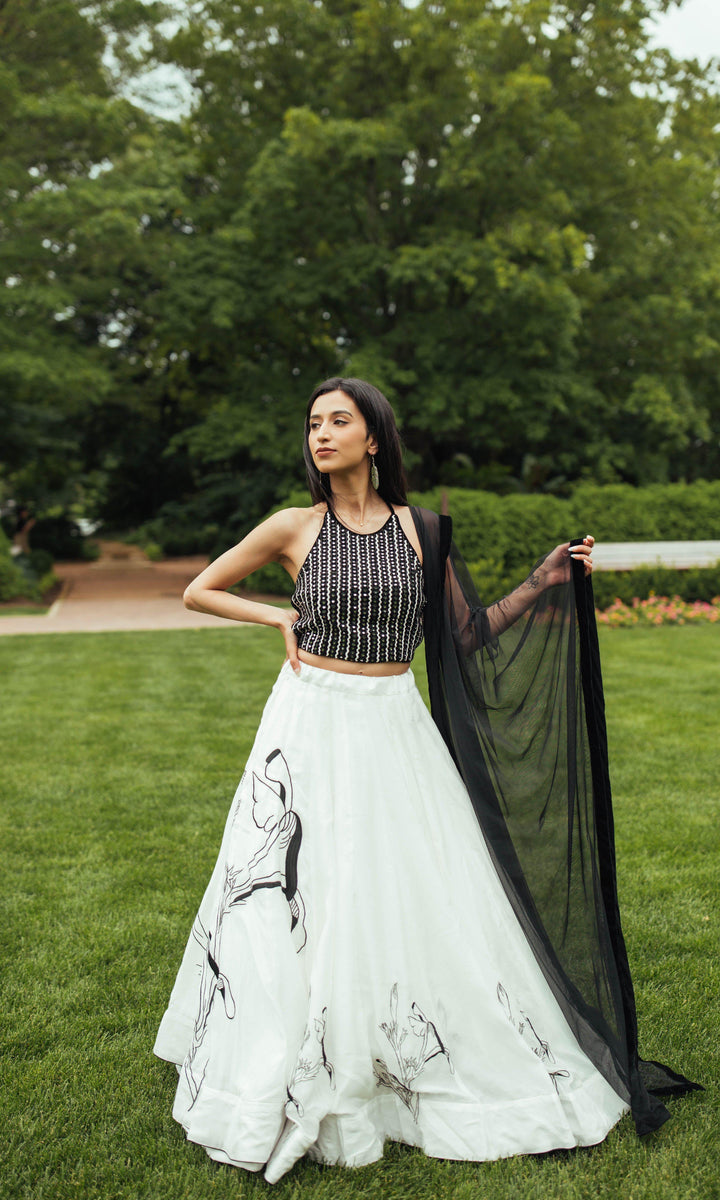 White Lehenga Choli Set-Raas USA