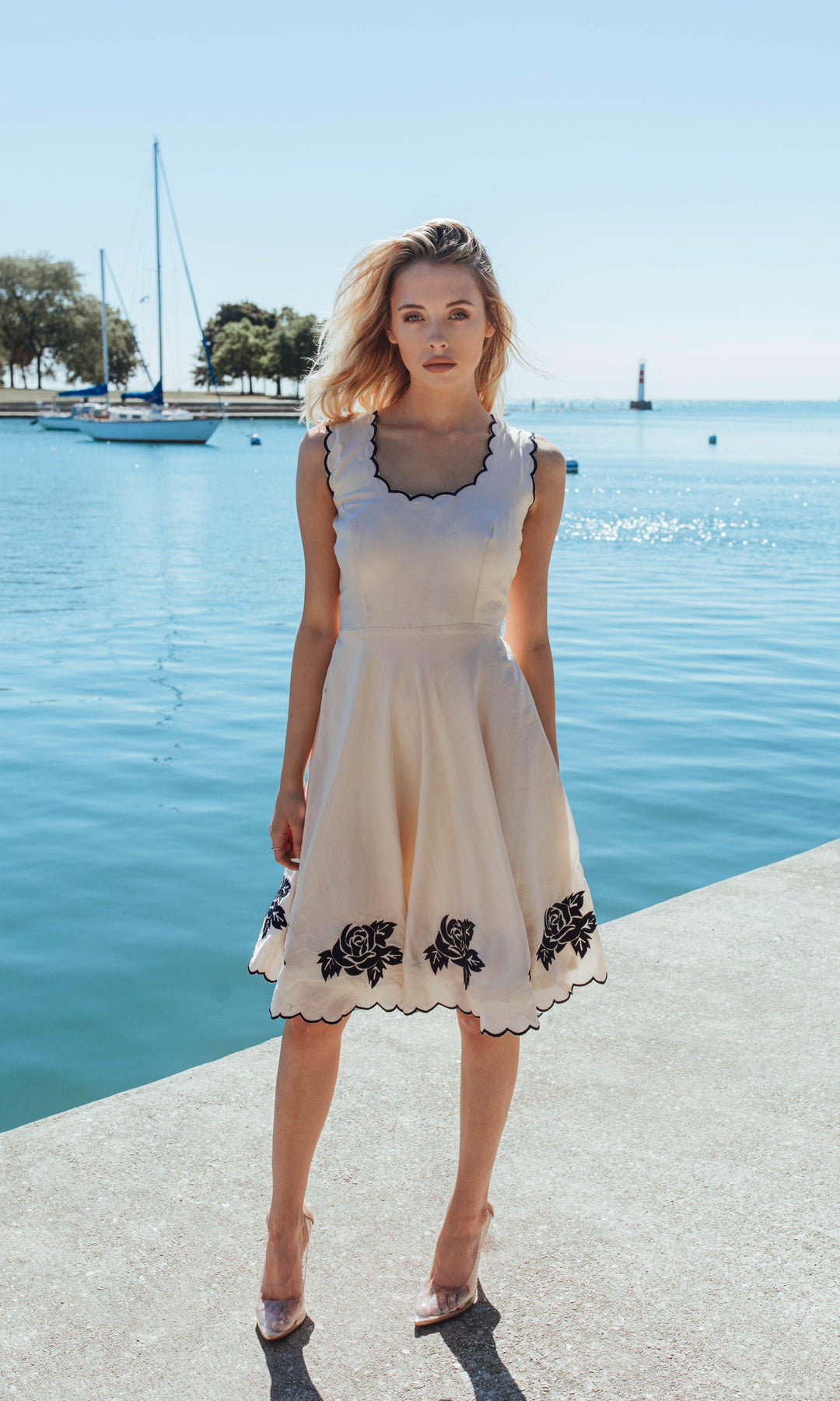 Adalira White Mini Dress: Embroidered Fit & Flare by Raas S / White Adalira White Mini Dress: Embroidered Fit & Flare by Raas S / White