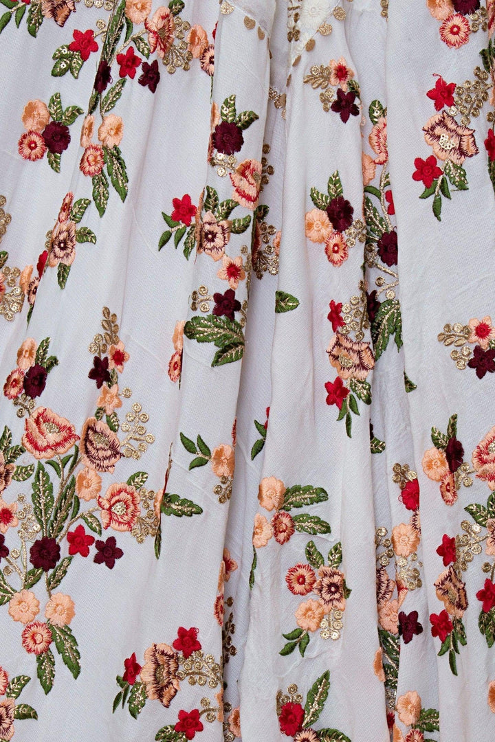 White Print Plunge Neckline Gown-Raas USA