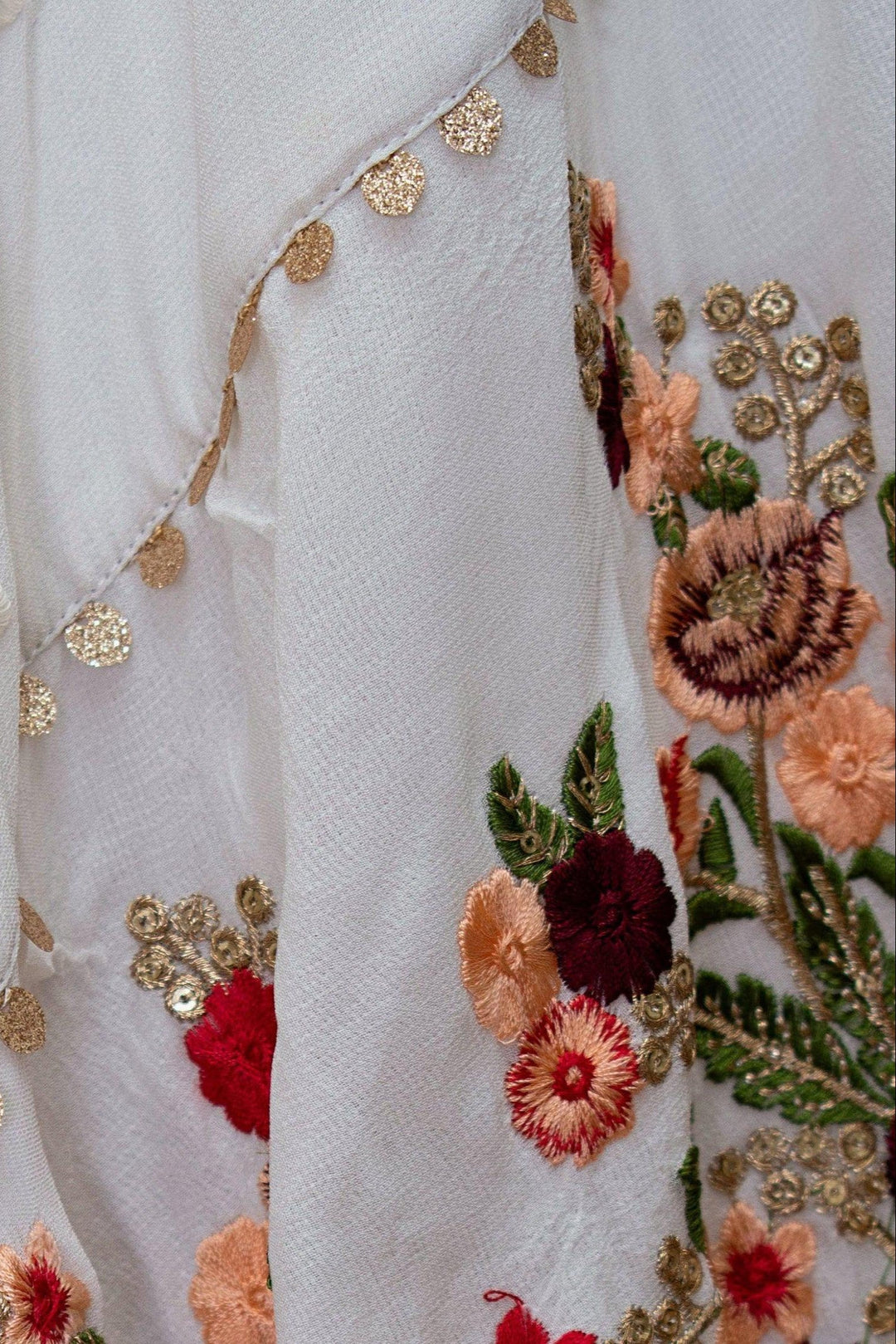 White Print Plunge Neckline Gown-Raas USA