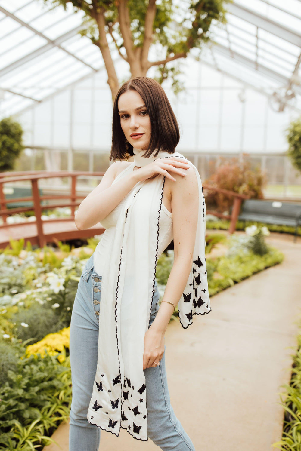 White Silk Embroidered Scarf scarves & stoles RAAS