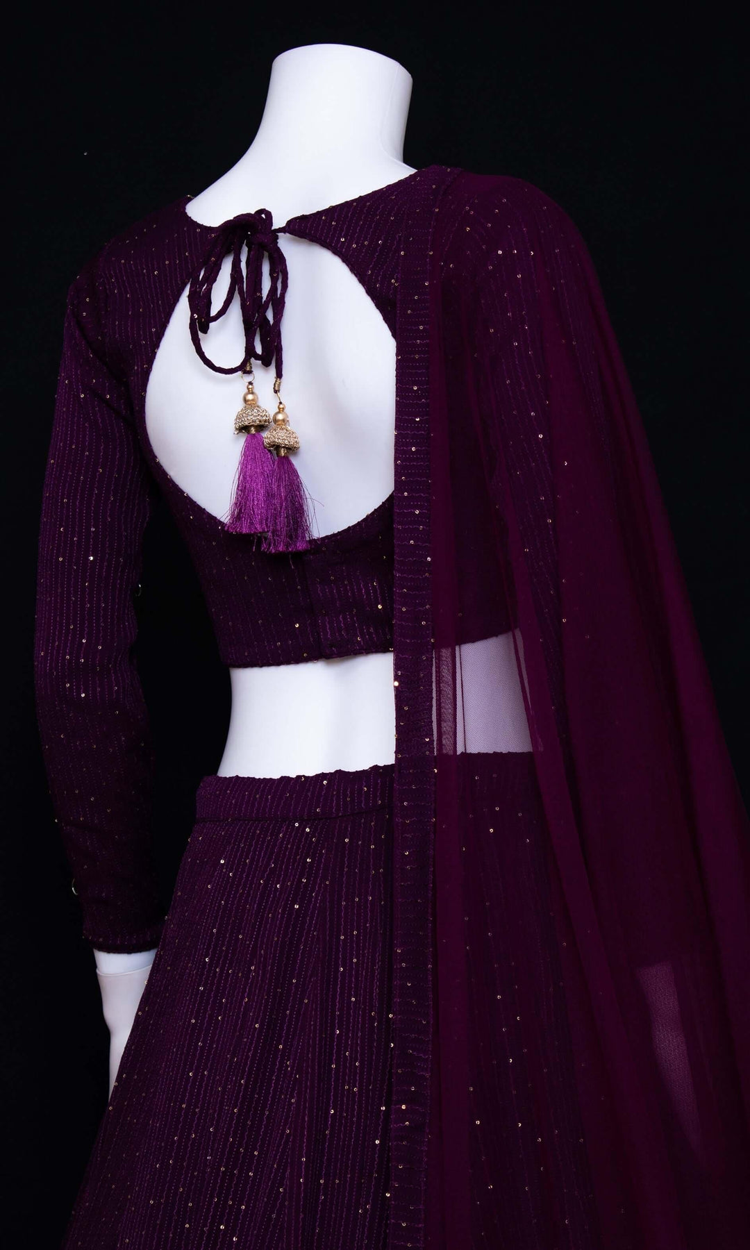 Wine and Gold Full Sleeve Lehenga Choli Set-Raas USA