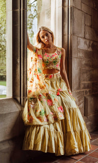 Yellow Floral Embroidered Lehenga Choli Set-[mehendi outfit]-Raas