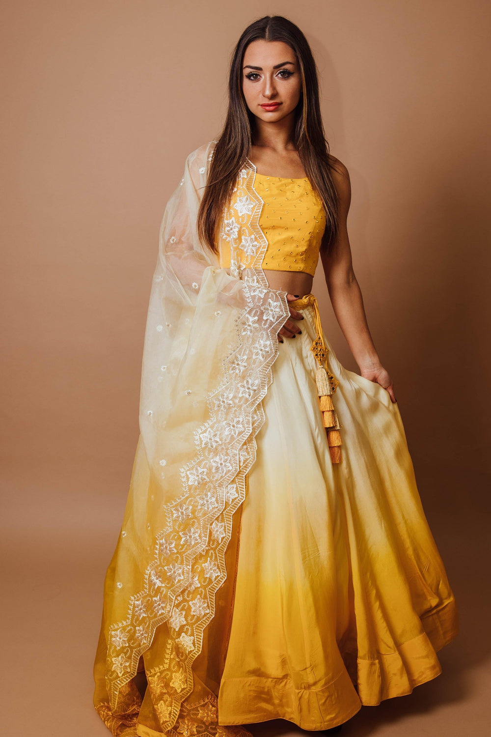 Yellow Shaded Lehenga Choli Set-[haldi_outfit]-Raas