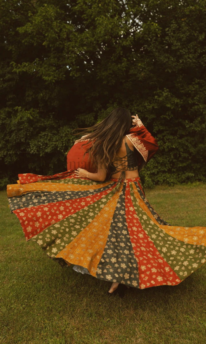 Zelie Silk Print Lehenga Choli-Raas USA