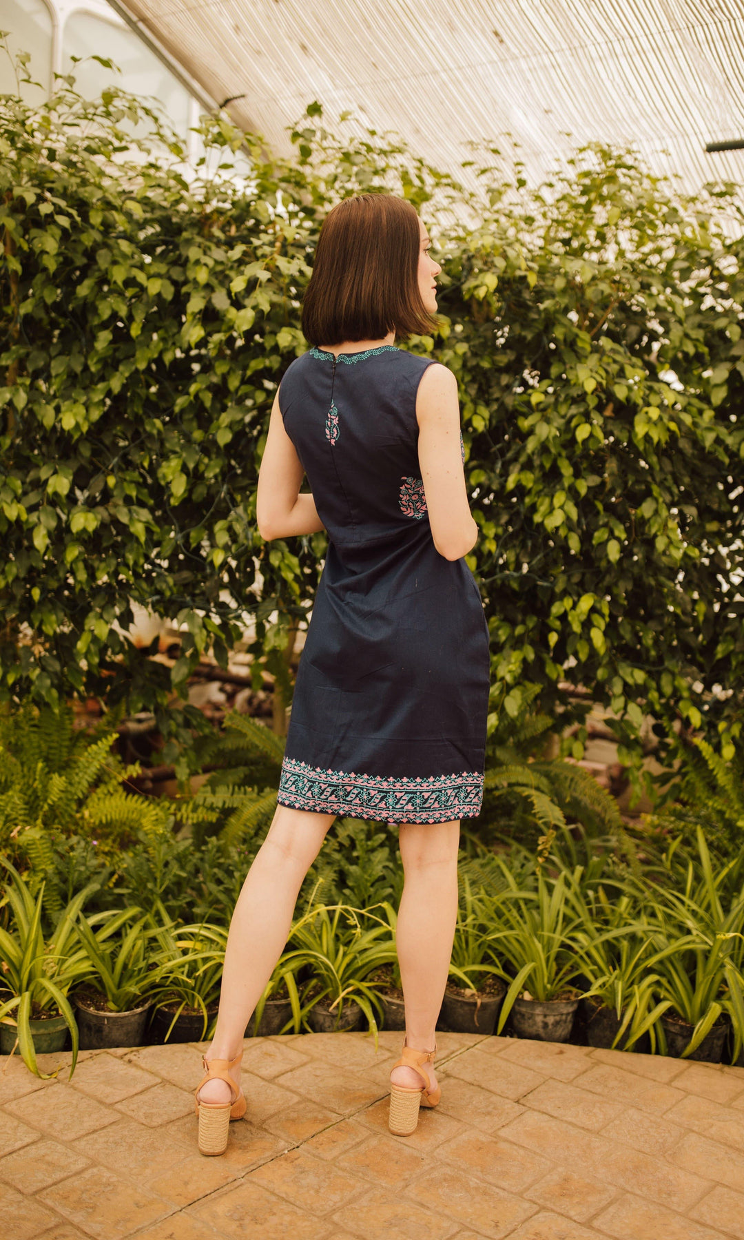 Cotton Sleeveless Mini Dress with block print - dresses