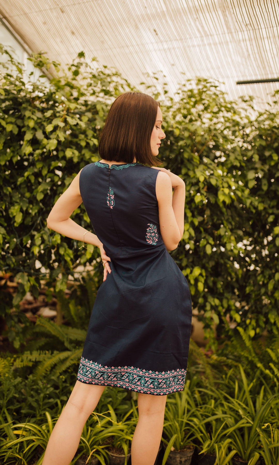 Cotton Sleeveless Mini Dress with block print - dresses