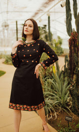 Midi Dress with Embroidery - dresses