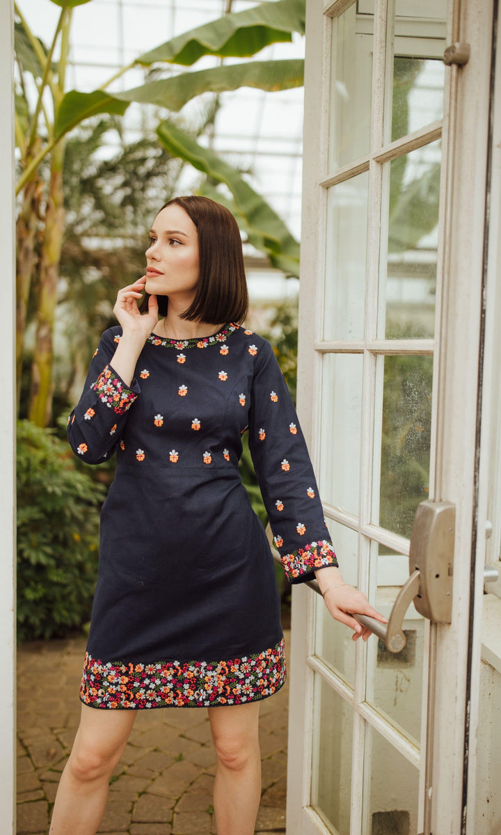 Silk Full Sleeveless Mini Dress with Embroidery - dresses