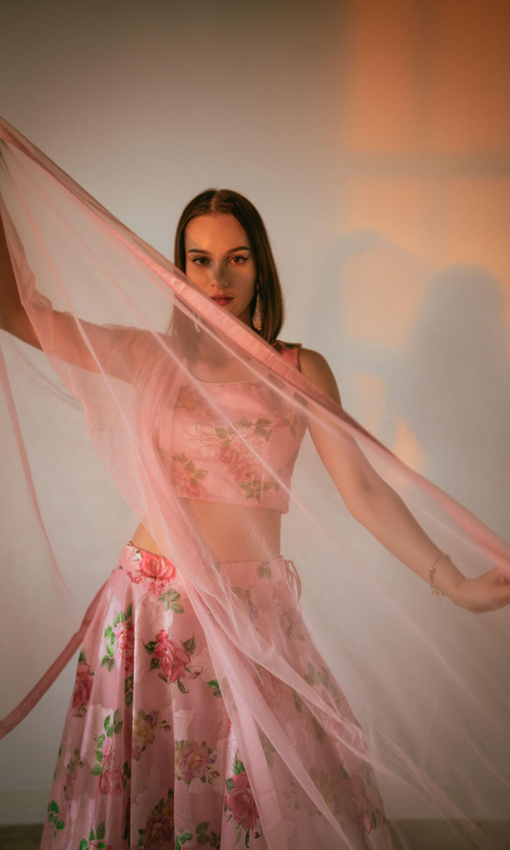 CC3599 Pink Organza silk lehenga choli - chaniya choli