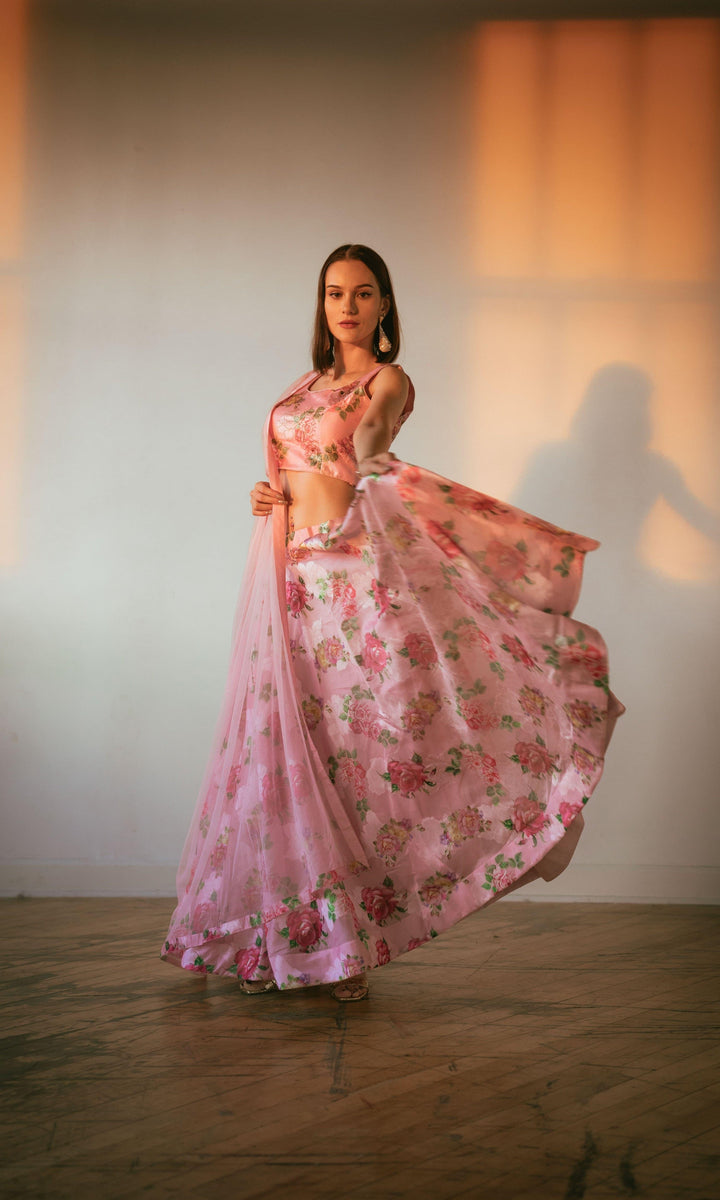 CC3599 Pink Organza silk lehenga choli - chaniya choli