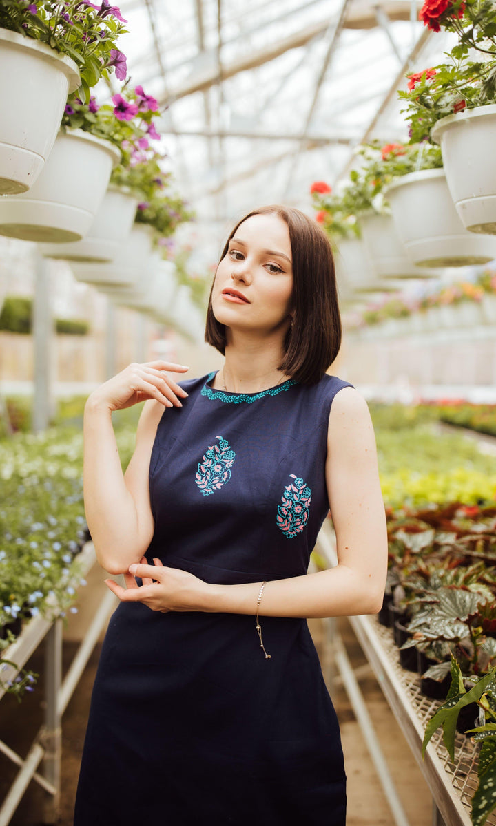 Cotton Sleeveless Mini Dress with block print - dresses