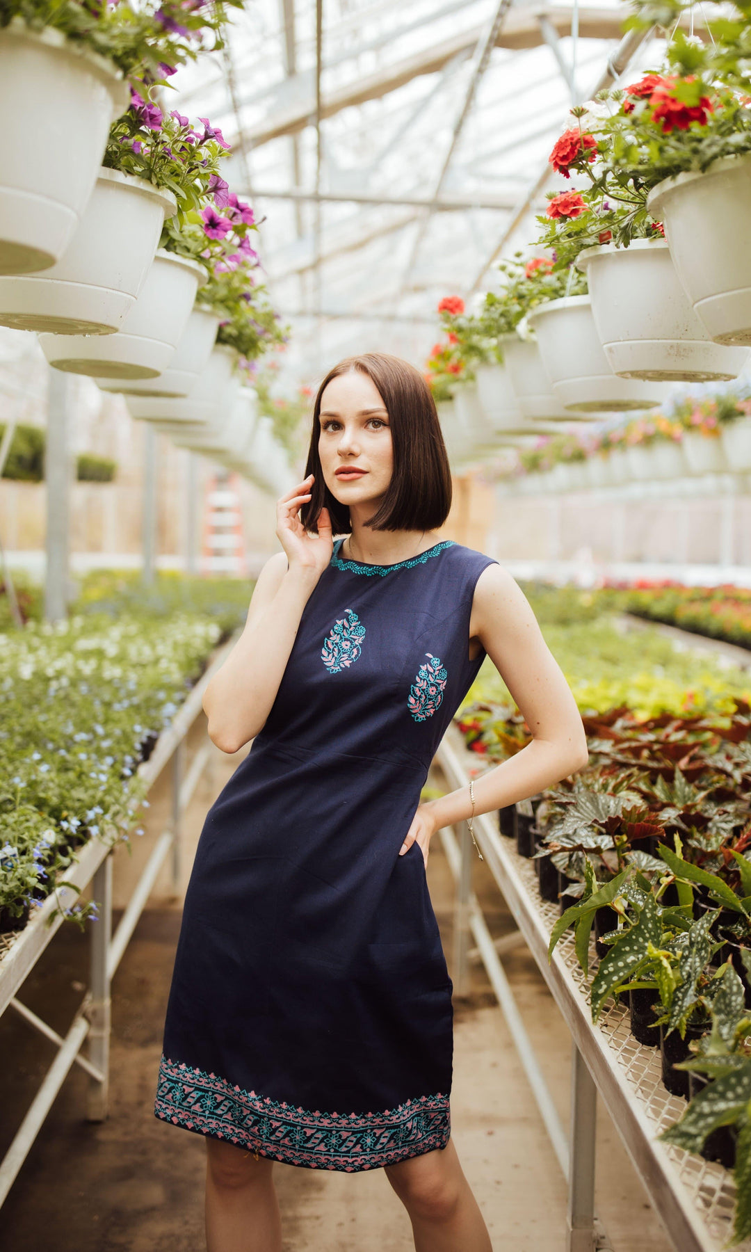 Cotton Sleeveless Mini Dress with block print - dresses