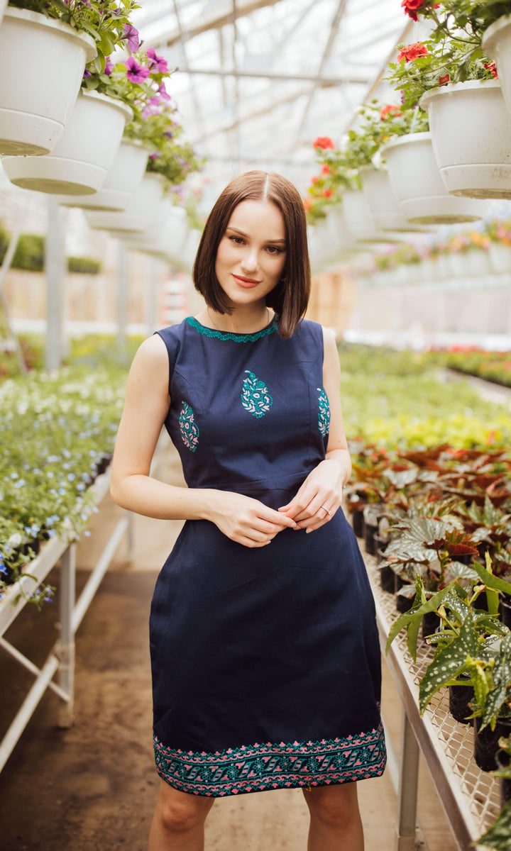 Cotton Sleeveless Mini Dress with block print - dresses
