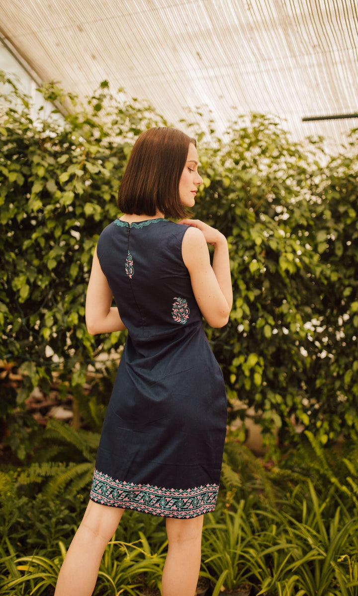 Cotton Sleeveless Mini Dress with block print - dresses