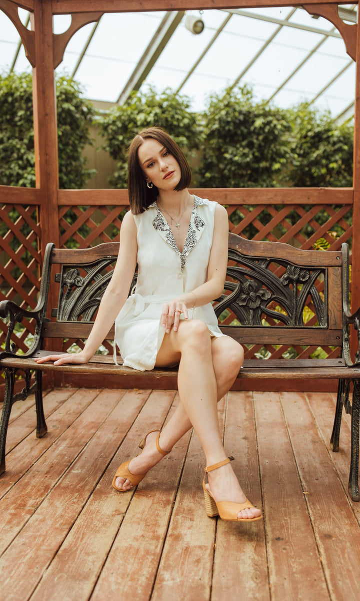 Silk Sleeveless Mini Dress with block print - dresses